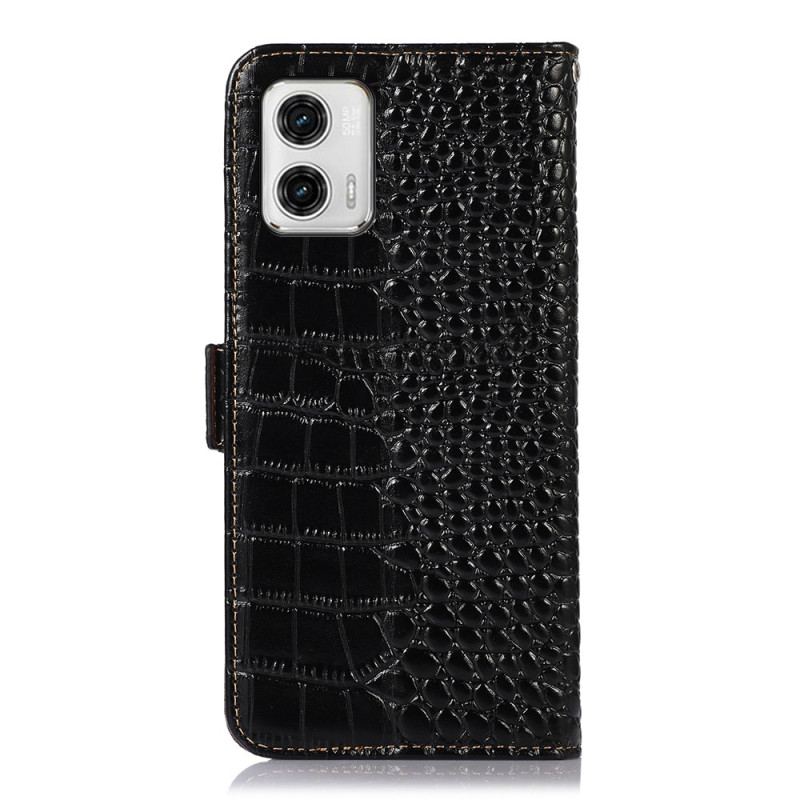 Capa De Couro Para Moto G73 5G Rfid Estilo Crocodilo