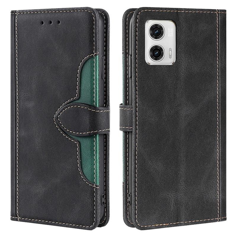 Capa De Couro Para Moto G73 5G Couro Sintético Bicolor Estiloso