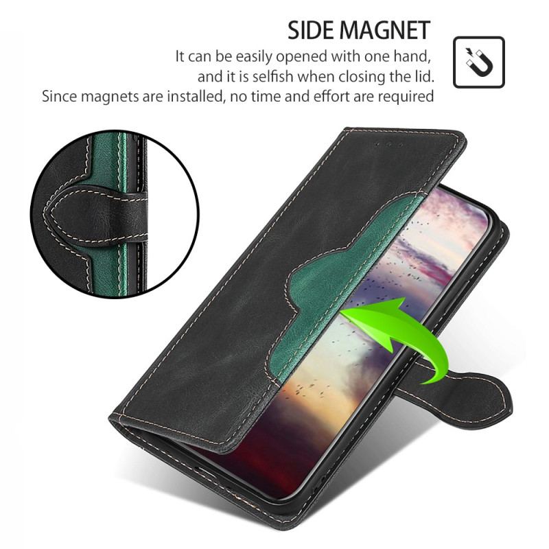 Capa De Couro Para Moto G73 5G Couro Sintético Bicolor Estiloso