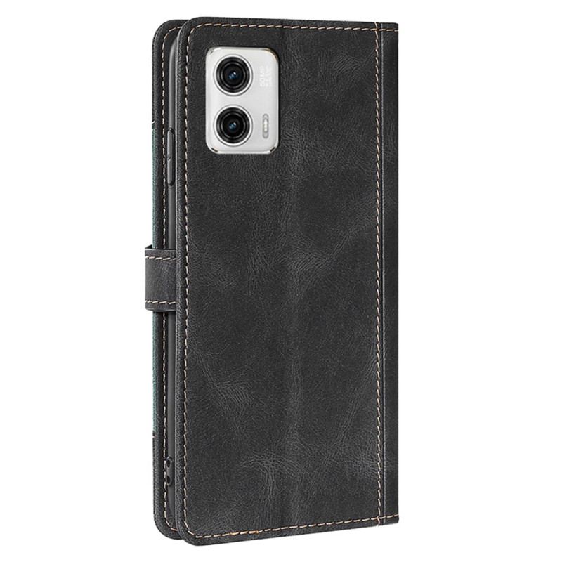 Capa De Couro Para Moto G73 5G Couro Sintético Bicolor Estiloso