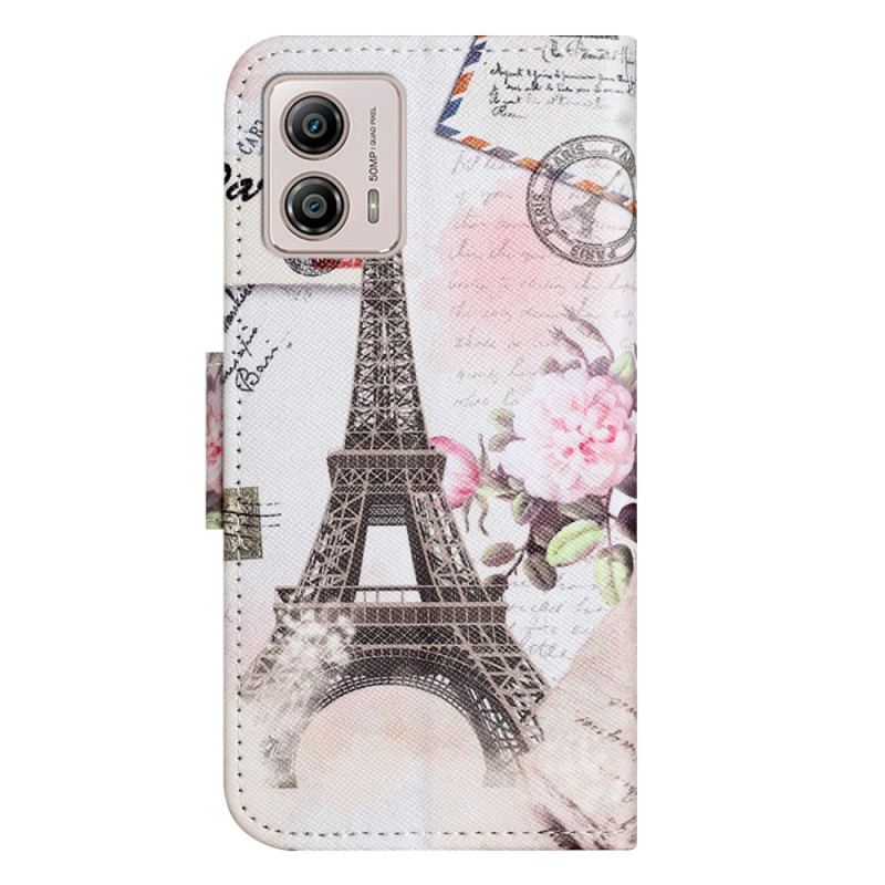 Capa De Couro Para Moto G73 5G Torre Eiffel