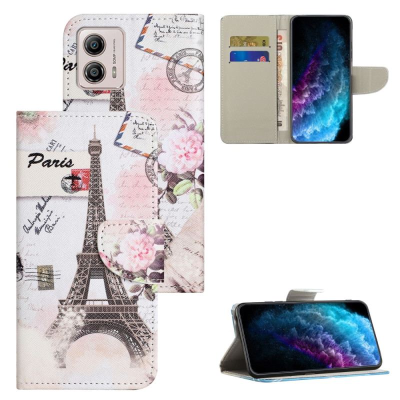 Capa De Couro Para Moto G73 5G Torre Eiffel