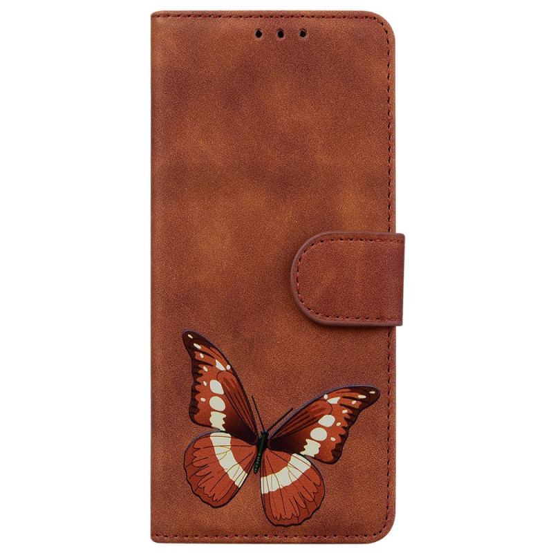 Capa Em Pele Para Moto G73 5G Desenho De Borboleta