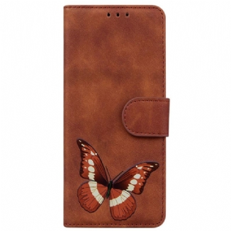 Capa Em Pele Para Moto G73 5G Desenho De Borboleta