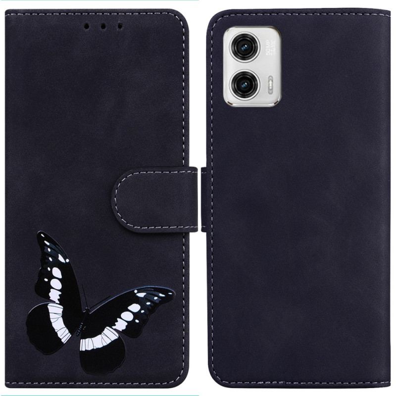 Capa Em Pele Para Moto G73 5G Desenho De Borboleta