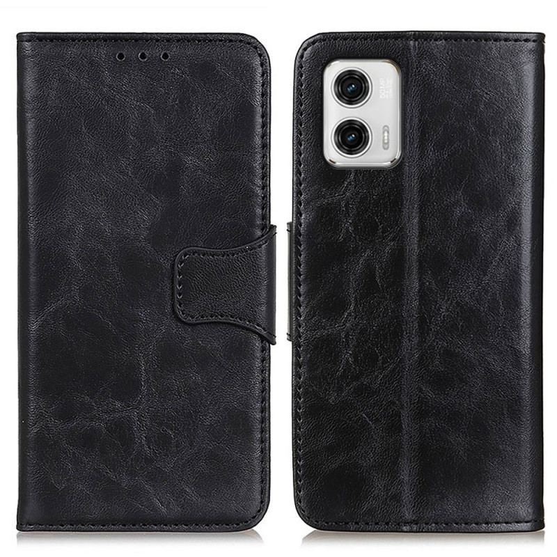 Capa Em Pele Para Moto G73 5G Fecho Reversível De Couro Rachado