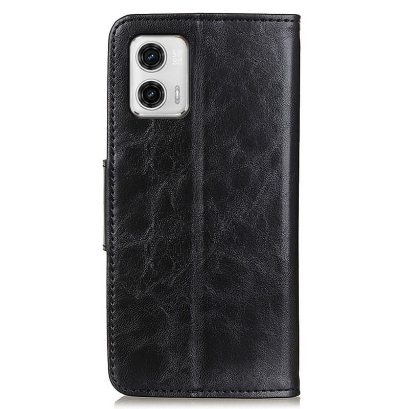 Capa Em Pele Para Moto G73 5G Fecho Reversível De Couro Rachado