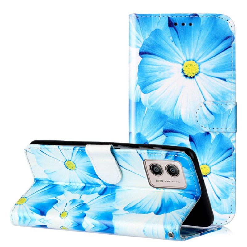 Capa Em Pele Para Moto G73 5G Flores Intensas