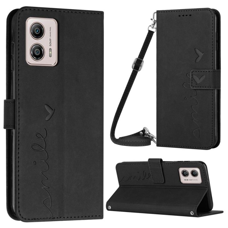 Capa Em Pele Para Moto G73 5G Sorriso Com Alça De Ombro