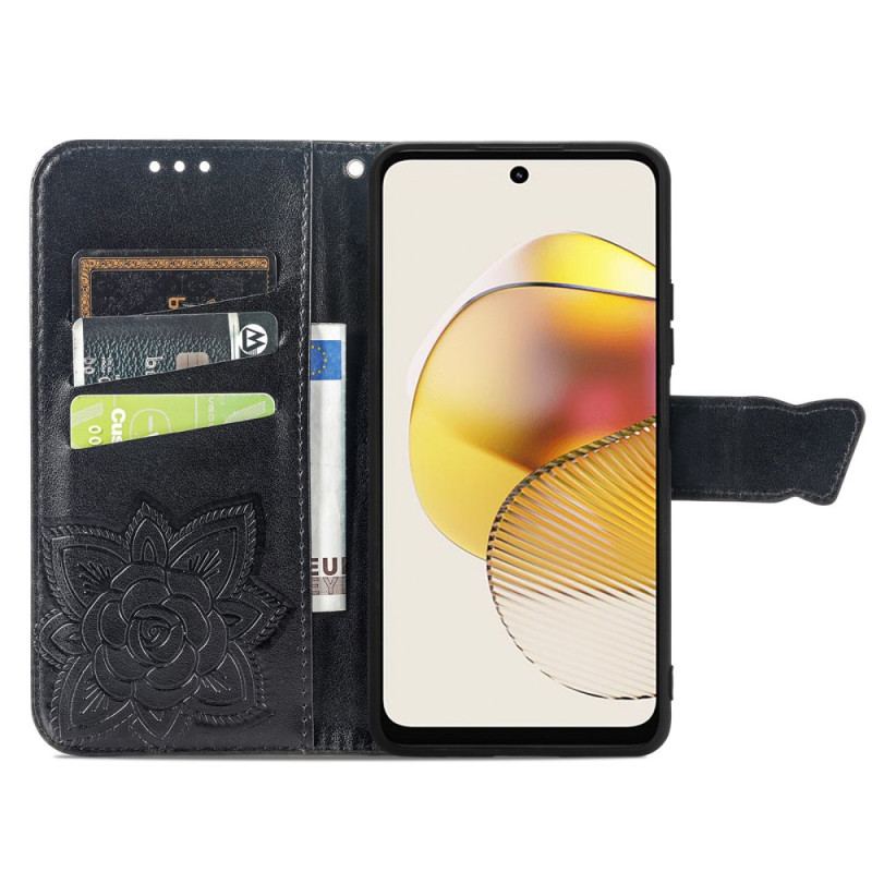 Capa Flip Para Moto G73 5G Borboleta Barroca