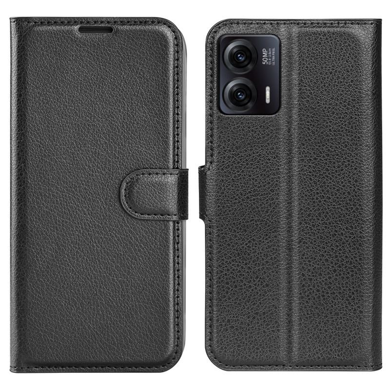 Capa Flip Para Moto G73 5G Clássico Efeito Couro Lichia