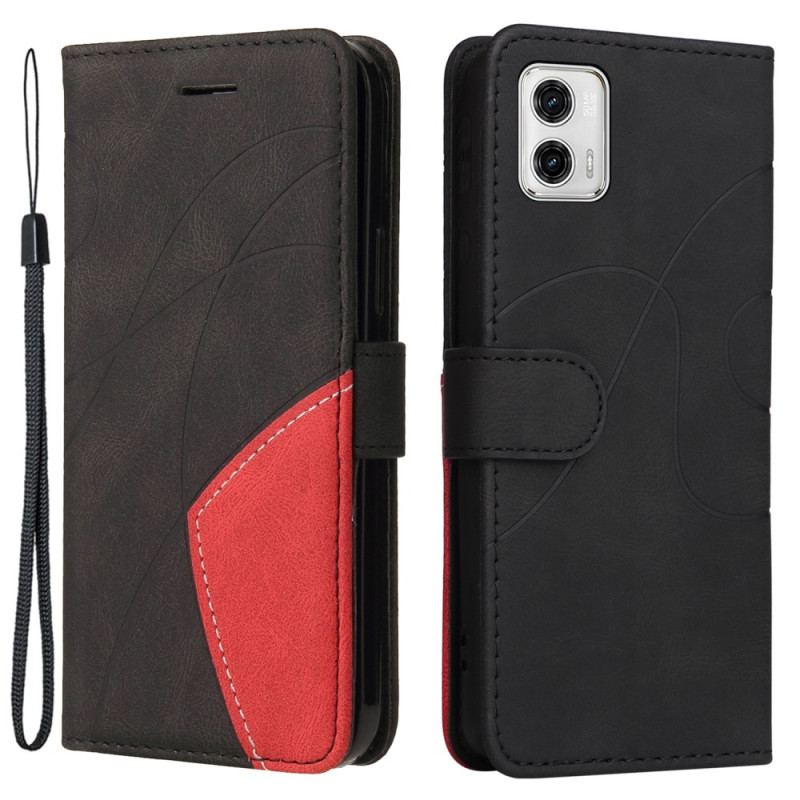 Capa Flip Para Moto G73 5G De Cordão Correia De Dois Tons