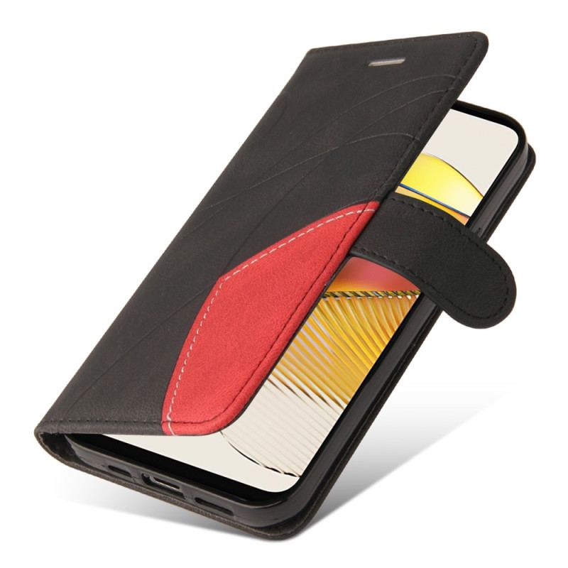 Capa Flip Para Moto G73 5G De Cordão Correia De Dois Tons