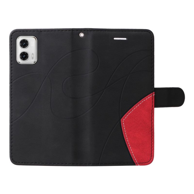 Capa Flip Para Moto G73 5G De Cordão Correia De Dois Tons