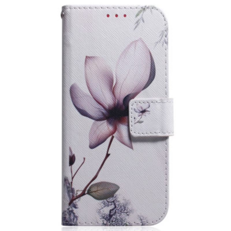 Capa Flip Para Moto G73 5G De Cordão Flor De Rosa Com Tiras