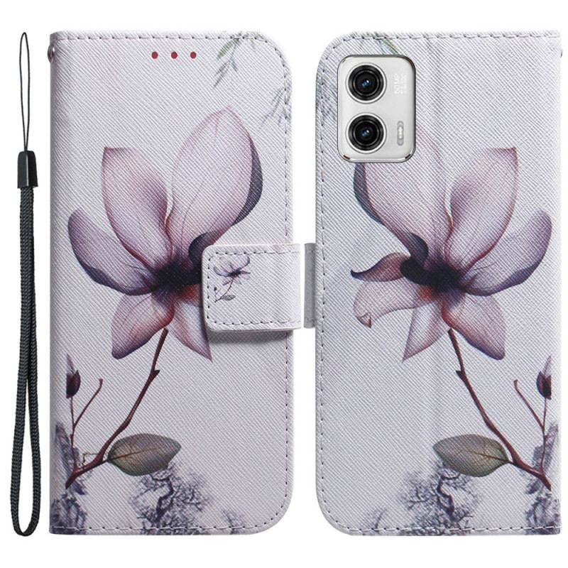 Capa Flip Para Moto G73 5G De Cordão Flor De Rosa Com Tiras