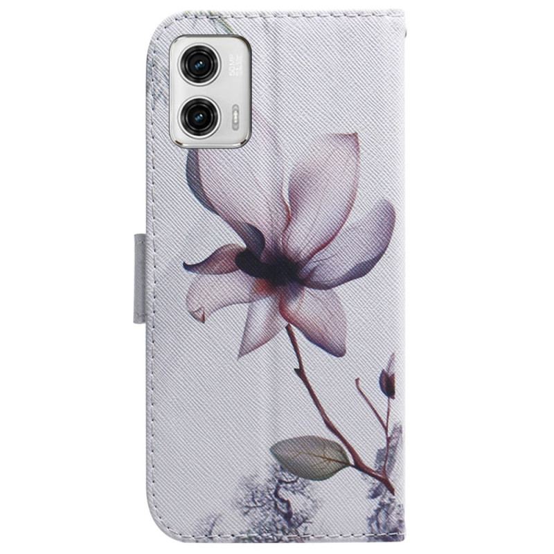 Capa Flip Para Moto G73 5G De Cordão Flor De Rosa Com Tiras