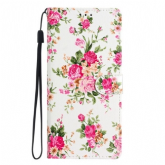 Capa Flip Para Moto G73 5G De Cordão Flores Da Liberdade Da Correia