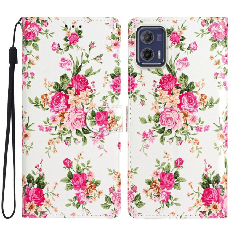 Capa Flip Para Moto G73 5G De Cordão Flores Da Liberdade Da Correia