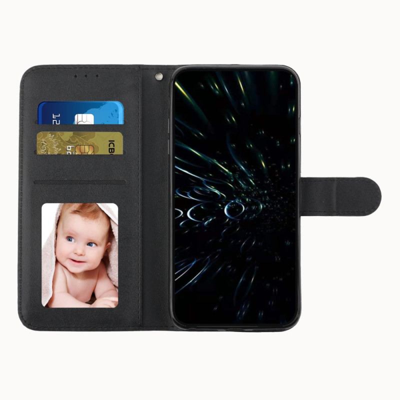 Capa Flip Para Moto G73 5G De Cordão Linhas De Alças Com Efeito De Couro