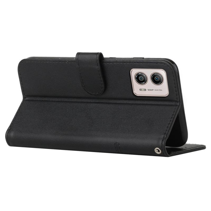 Capa Flip Para Moto G73 5G De Cordão Linhas De Alças Com Efeito De Couro