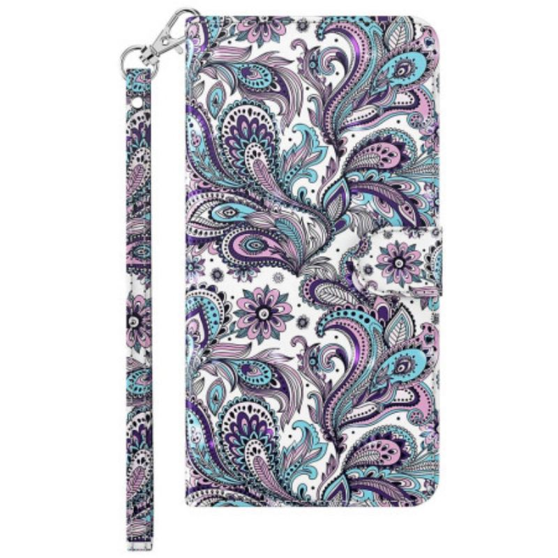 Capa Flip Para Moto G73 5G De Cordão Padrão Strappy Paisley