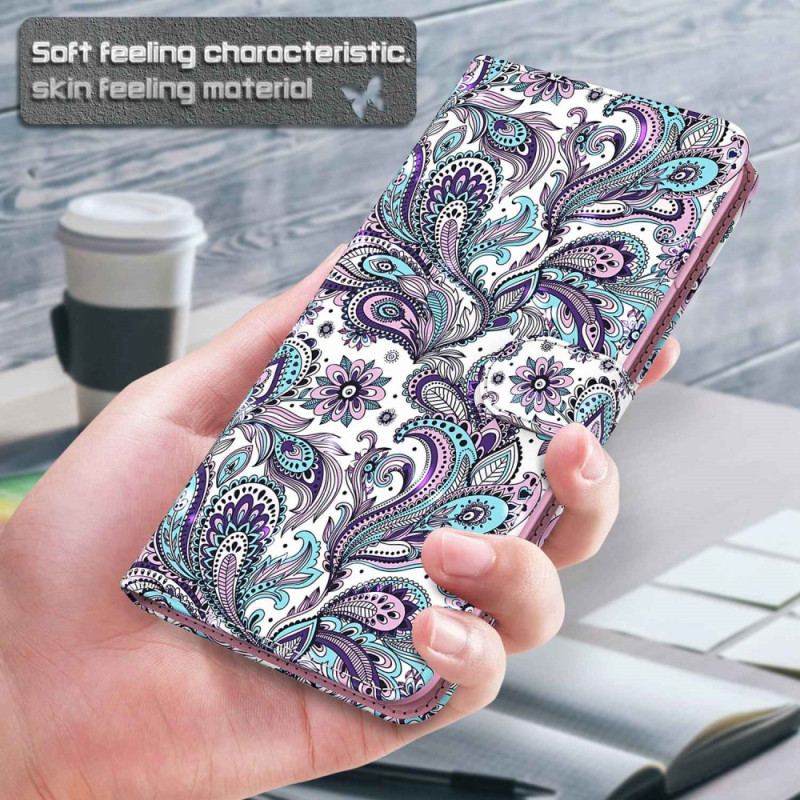 Capa Flip Para Moto G73 5G De Cordão Padrão Strappy Paisley