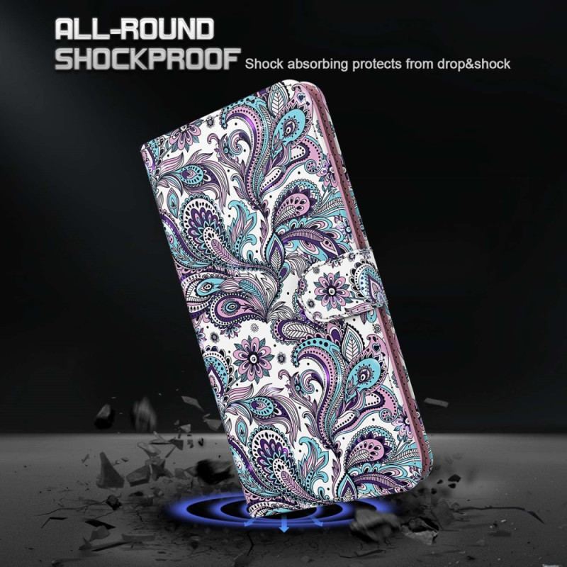 Capa Flip Para Moto G73 5G De Cordão Padrão Strappy Paisley