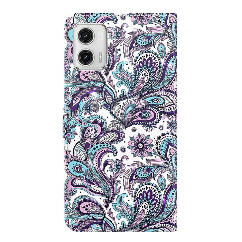 Capa Flip Para Moto G73 5G De Cordão Padrão Strappy Paisley