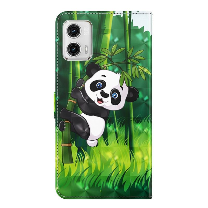 Capa Flip Para Moto G73 5G De Cordão Panda E Bambu Com Lanyard