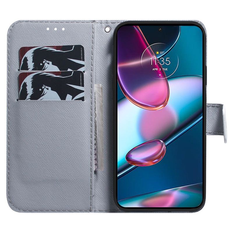 Capa Flip Para Moto G73 5G De Cordão Pintura De Corujas Strappy