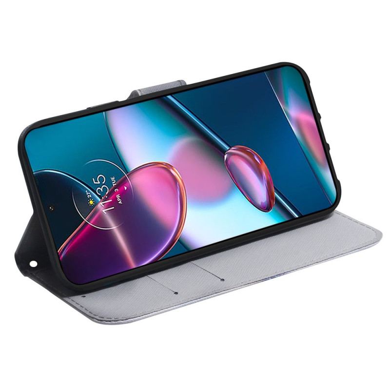 Capa Flip Para Moto G73 5G De Cordão Pintura De Corujas Strappy