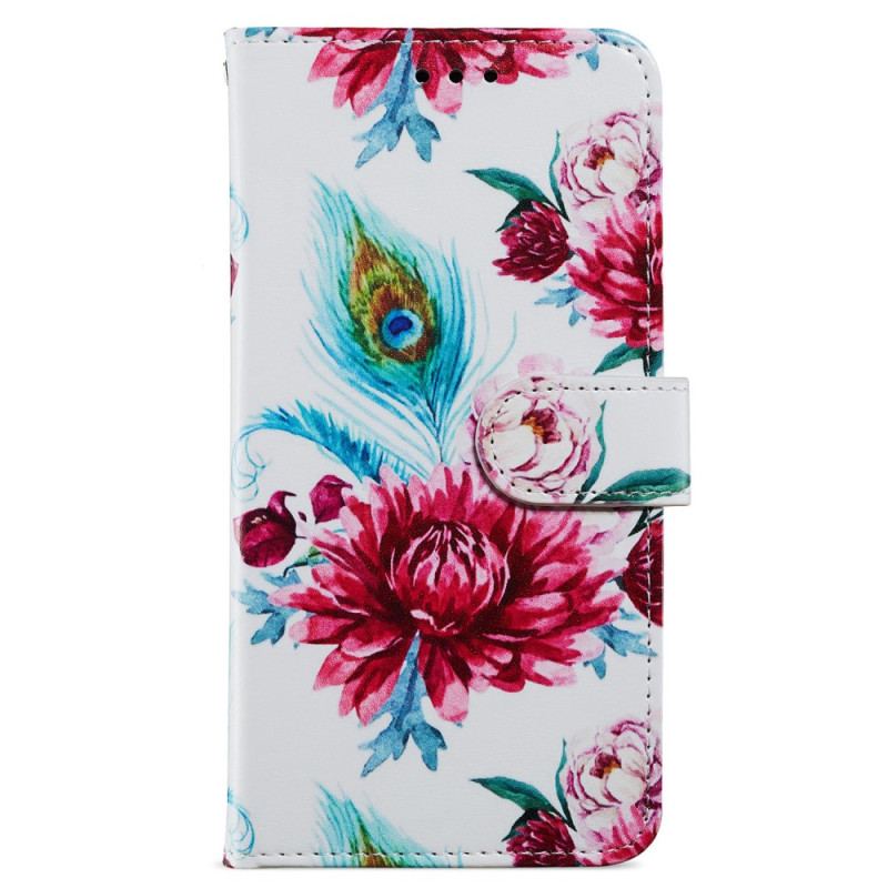 Capa Flip Para Moto G73 5G De Cordão Strappy Floral