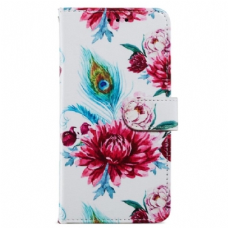 Capa Flip Para Moto G73 5G De Cordão Strappy Floral