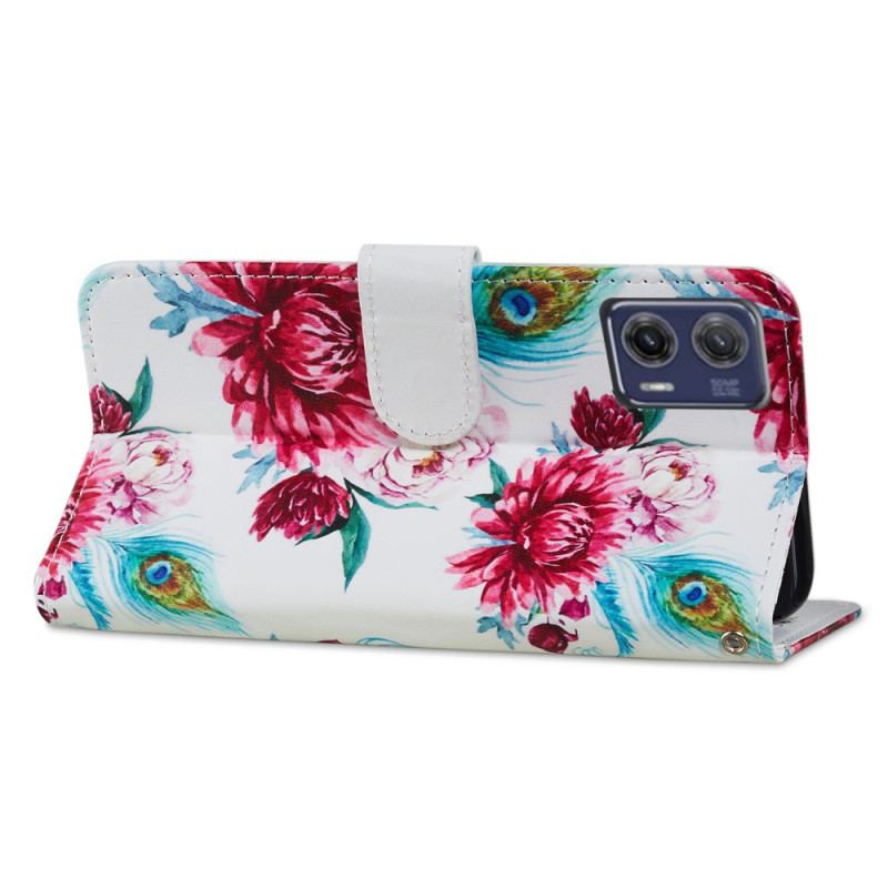 Capa Flip Para Moto G73 5G De Cordão Strappy Floral