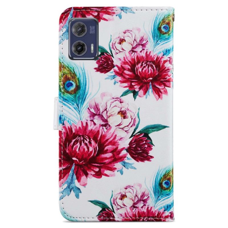 Capa Flip Para Moto G73 5G De Cordão Strappy Floral