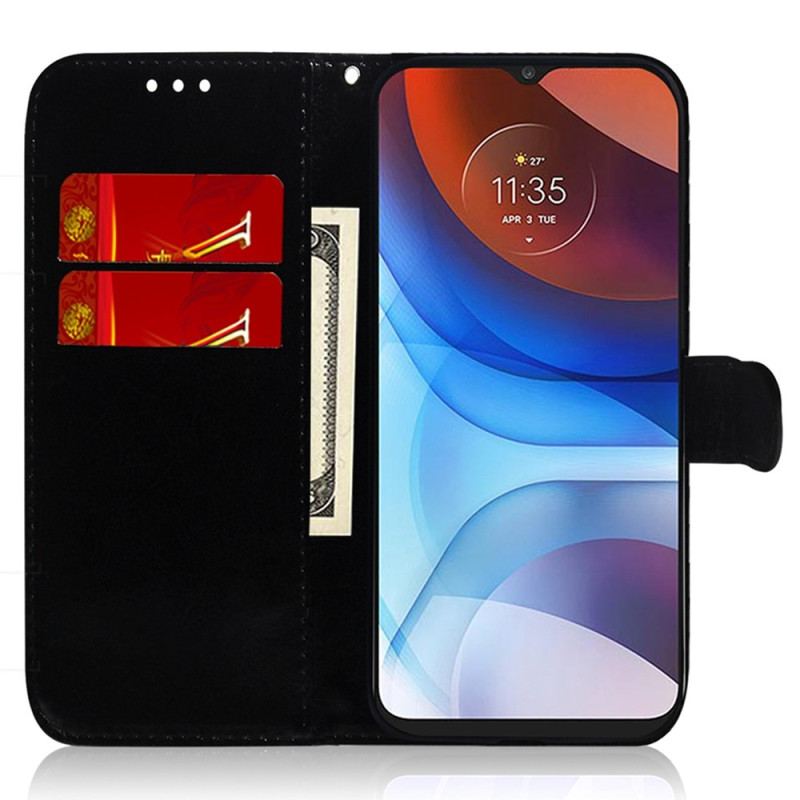 Capa Flip Para Moto G73 5G Espelho Falso De Couro Com Alça