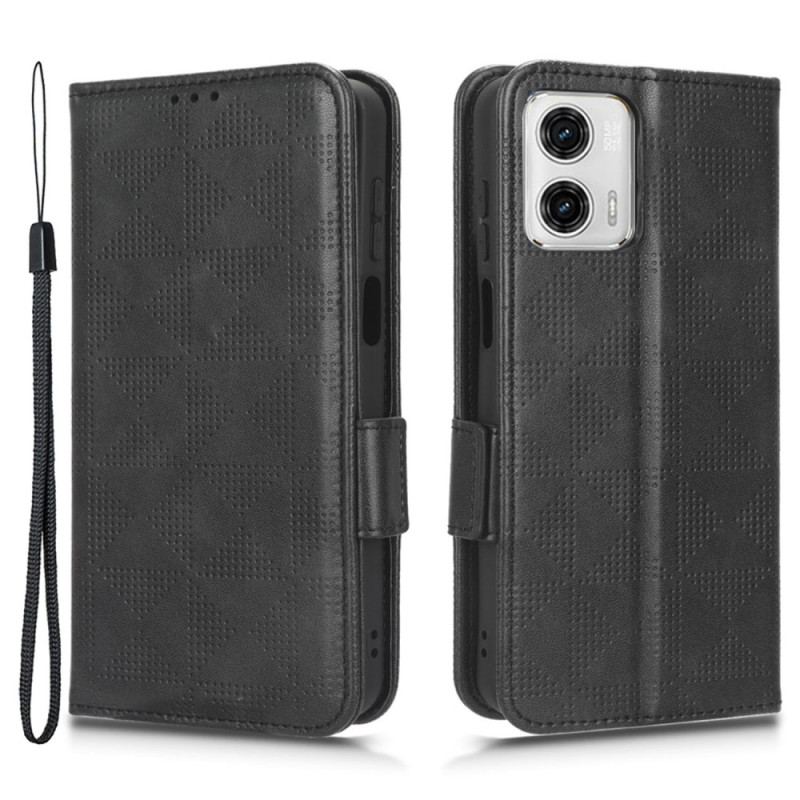 Capa Flip Para Moto G73 5G Triângulos Estampados Com Cordão