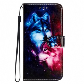 Capa Folio Para Moto G73 5G De Cordão Dois Lobos Em Tiras