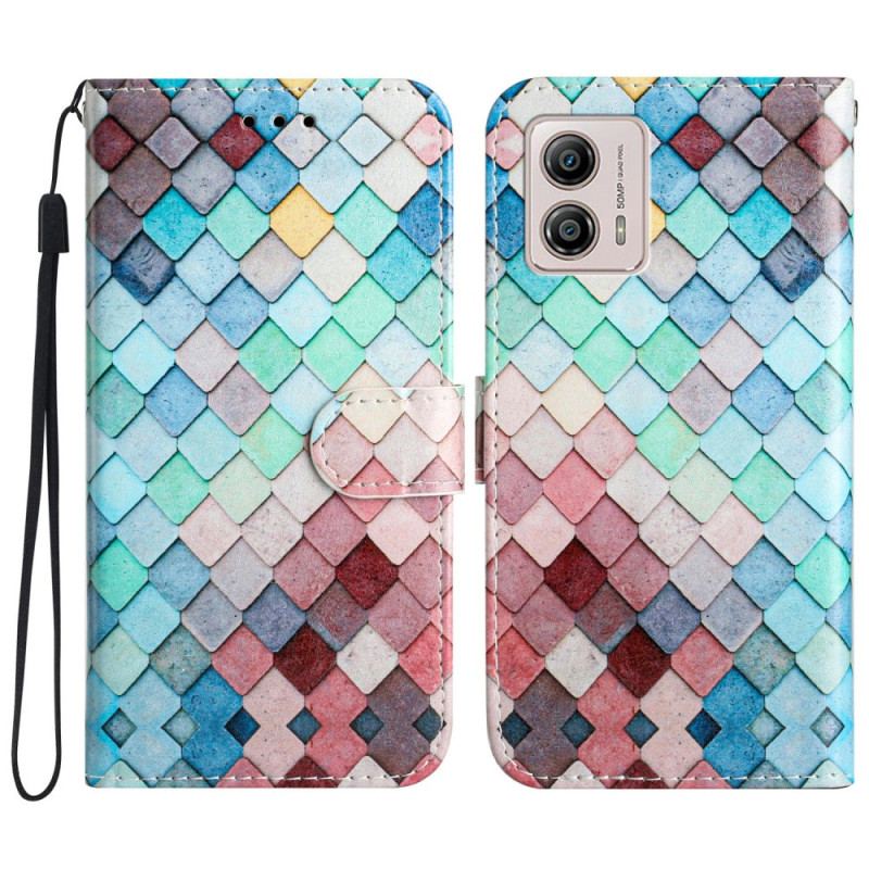 Capa Folio Para Moto G73 5G De Cordão Grade De Tiras Coloridas