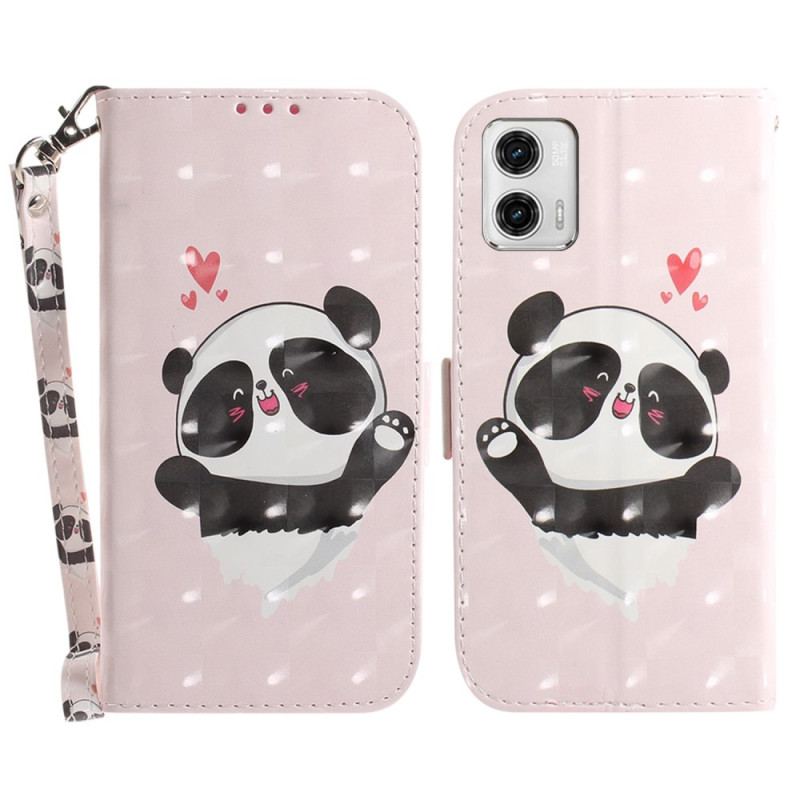 Capa Folio Para Moto G73 5G De Cordão Panda Love Com Cordão