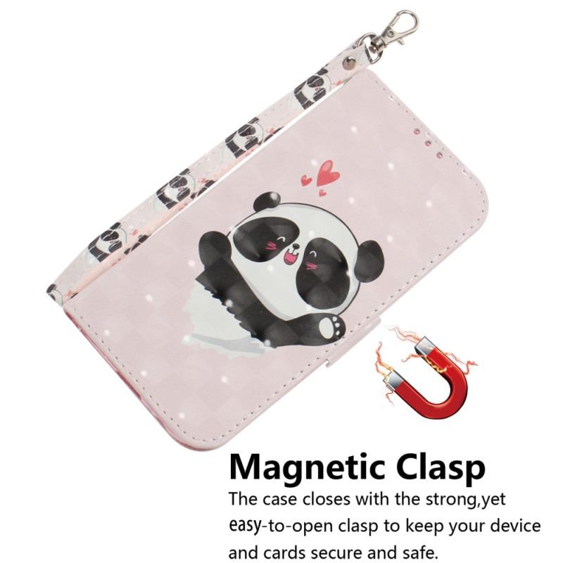 Capa Folio Para Moto G73 5G De Cordão Panda Love Com Cordão