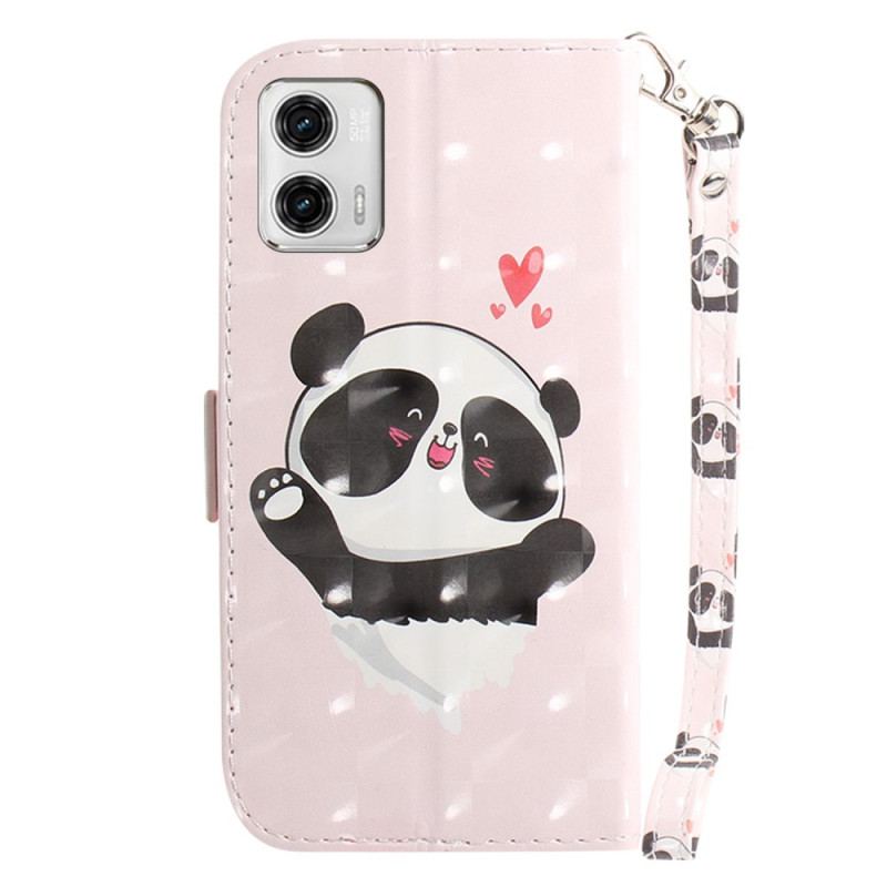 Capa Folio Para Moto G73 5G De Cordão Panda Love Com Cordão