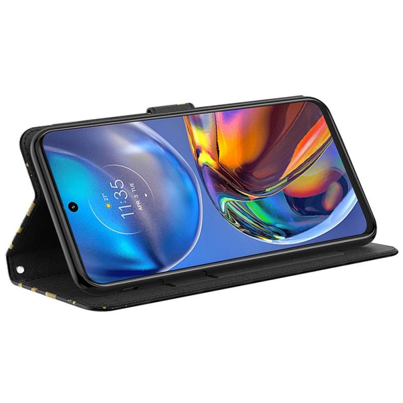 Capa Folio Para Moto G73 5G De Cordão Tanga Borboletas