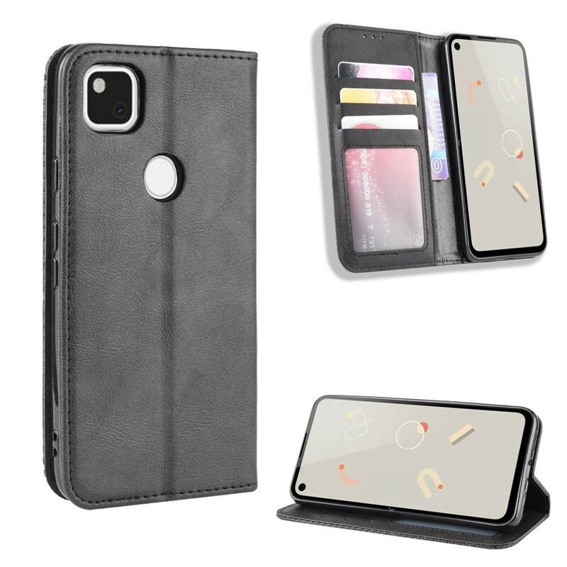 Capa De Celular Para Google Pixel 4A Flip Efeito Couro Vintage Estilizado