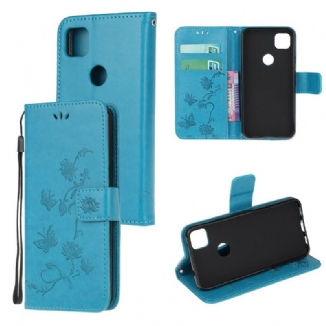 Capa De Couro Para Google Pixel 4A Borboletas E Flores