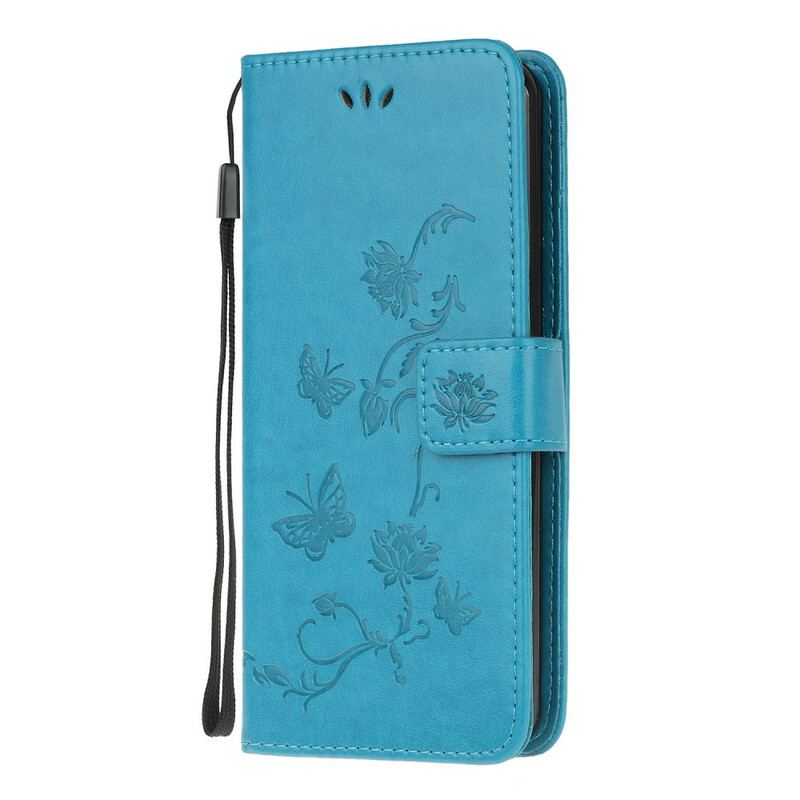 Capa De Couro Para Google Pixel 4A Borboletas E Flores