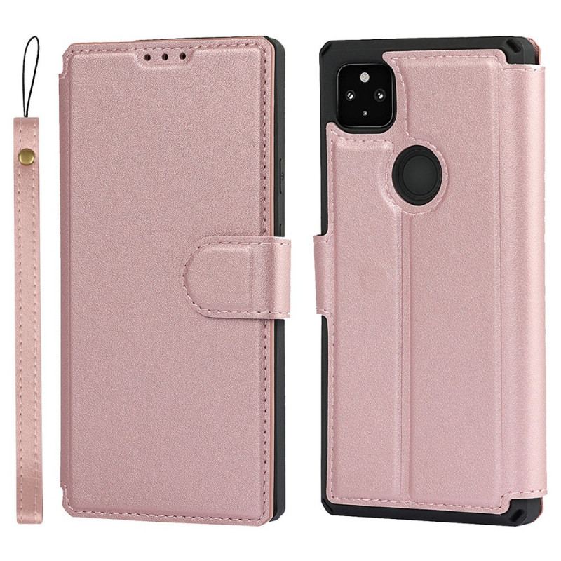 Capa De Couro Para Google Pixel 4A De Cordão Pulseira De Couro Falso