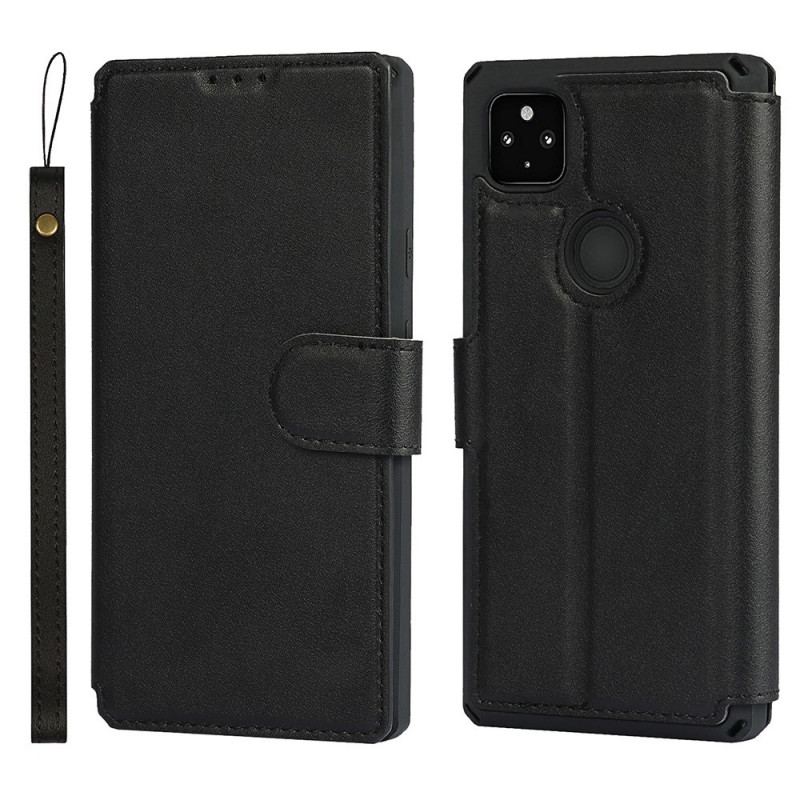 Capa De Couro Para Google Pixel 4A De Cordão Pulseira De Couro Falso