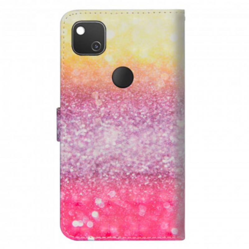 Capa De Couro Para Google Pixel 4A Gradiente Glitter Magenta